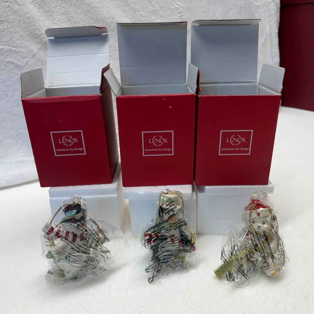Lenox Very Merry Christmas Penguin, Snowman, Bear Porcelain Ornaments